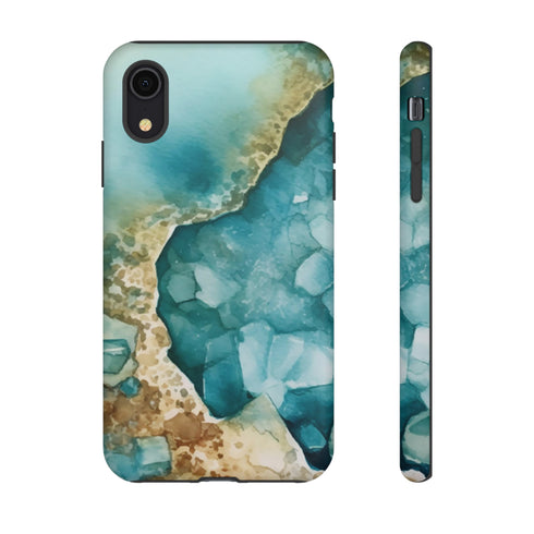 Aquamarine inspired Geode in Watercolor - Impact Resistant Phone Case iPhone XR Matte